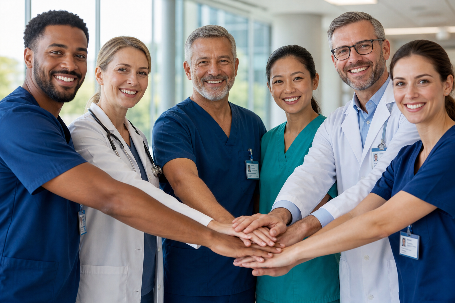 Doctors Stacking Hands in Team Formation