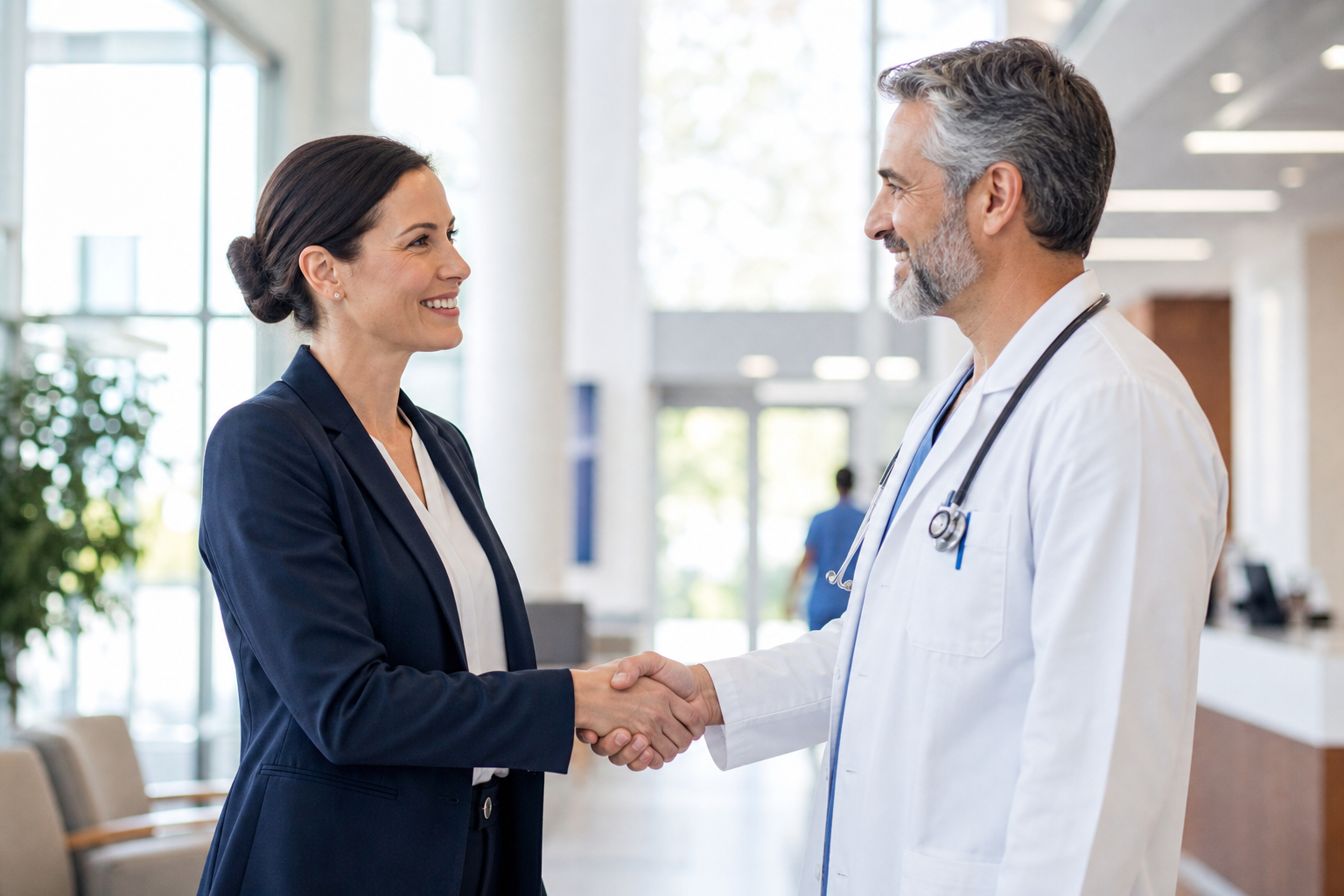 Worker Shaking Hands with Doctor to Show Gratitude